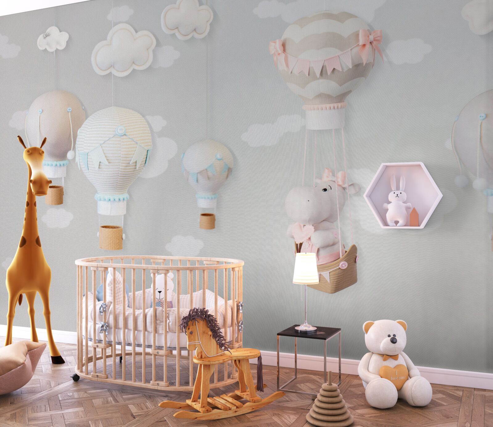 Fotobehang nijlpaardje in een vliegende bal