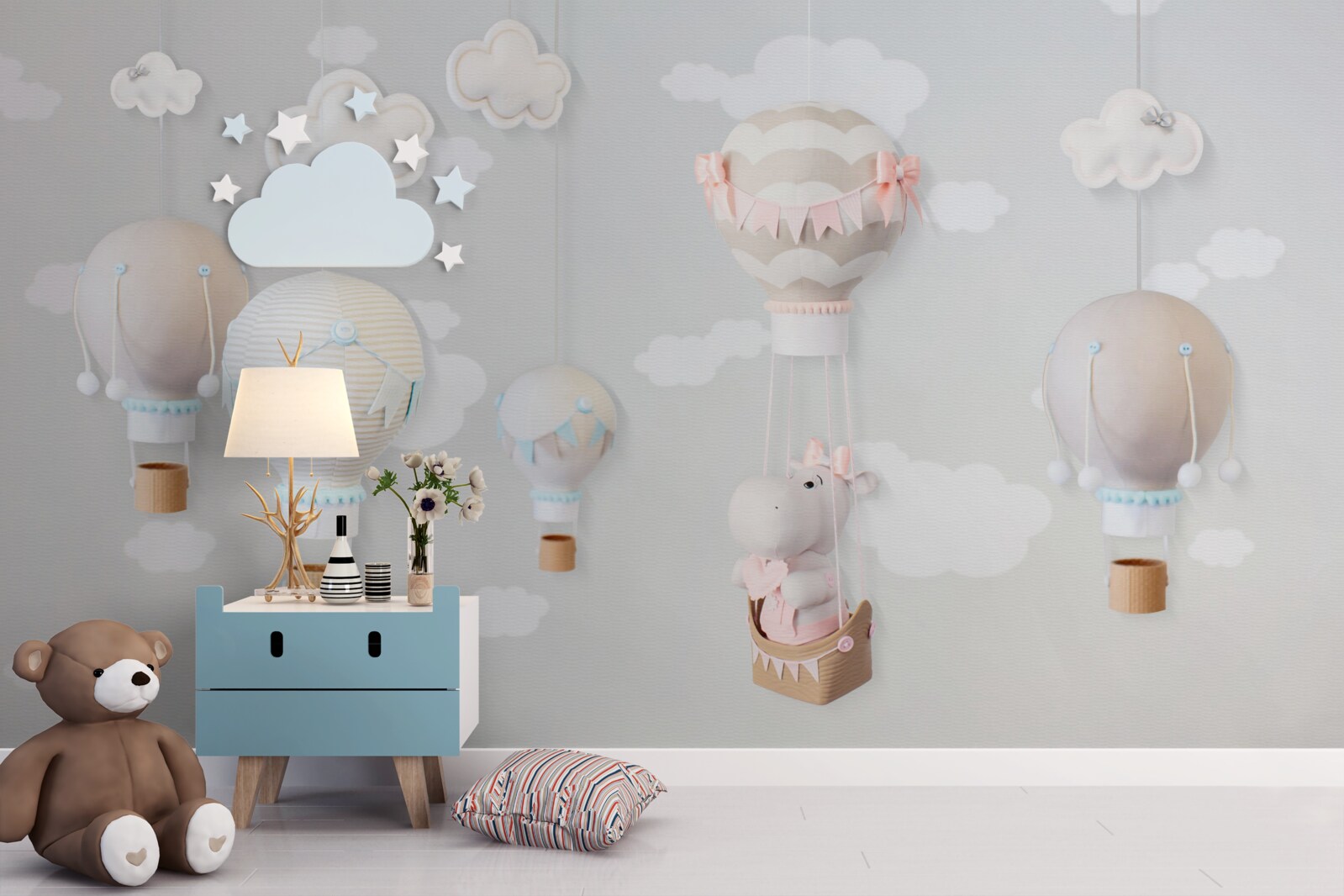 Fotobehang nijlpaardje in een vliegende bal