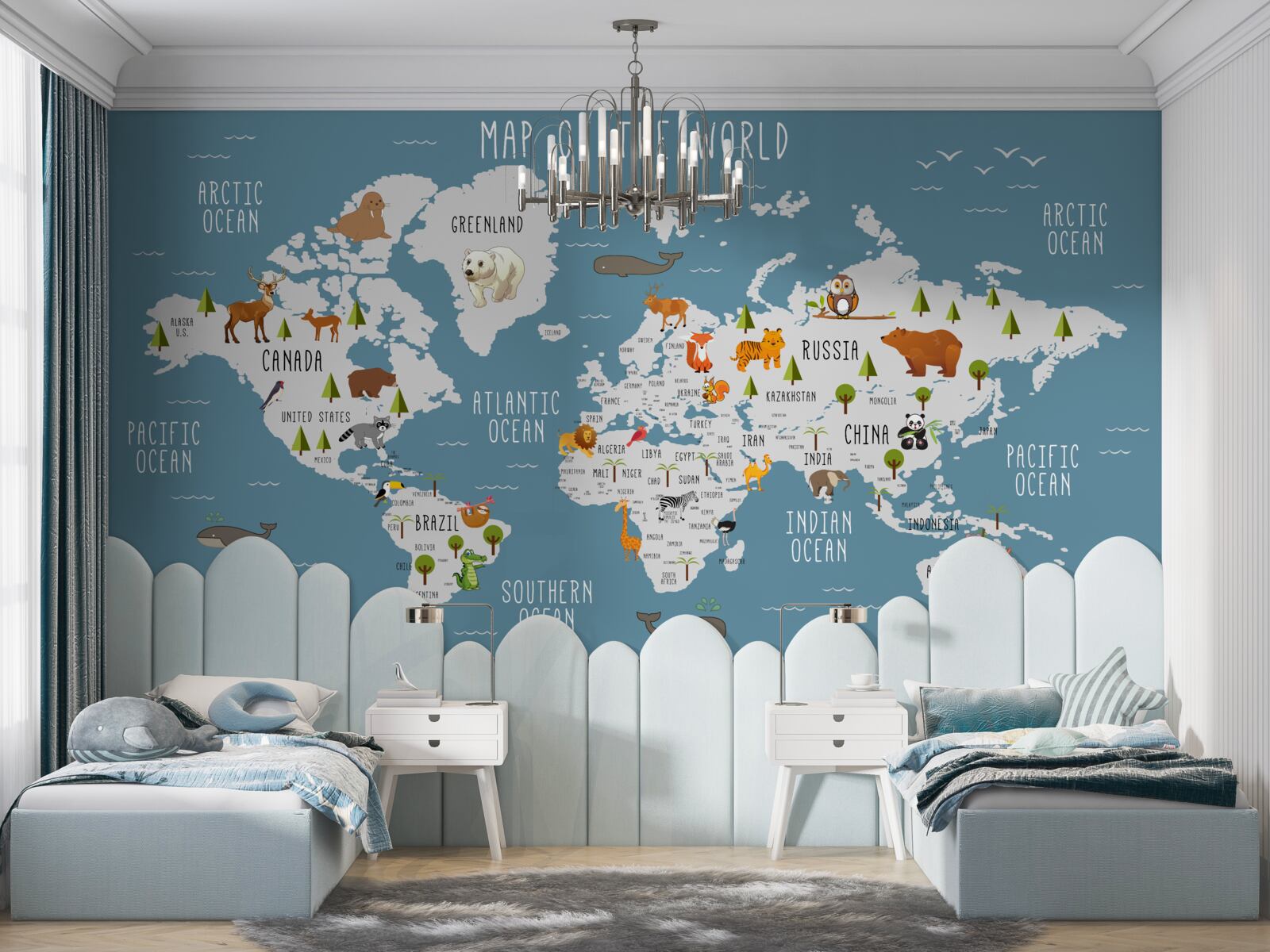 Fotobehang kaart gemaakt in geanimeerde esthetiek