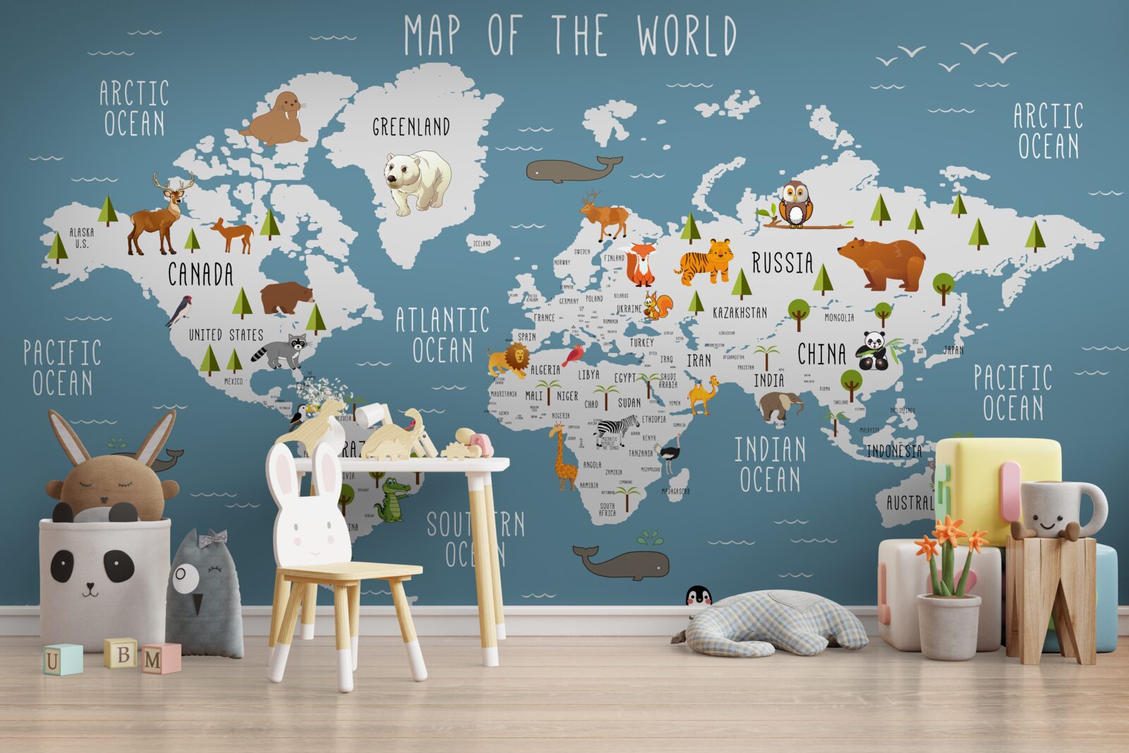 Fotobehang kaart gemaakt in geanimeerde esthetiek