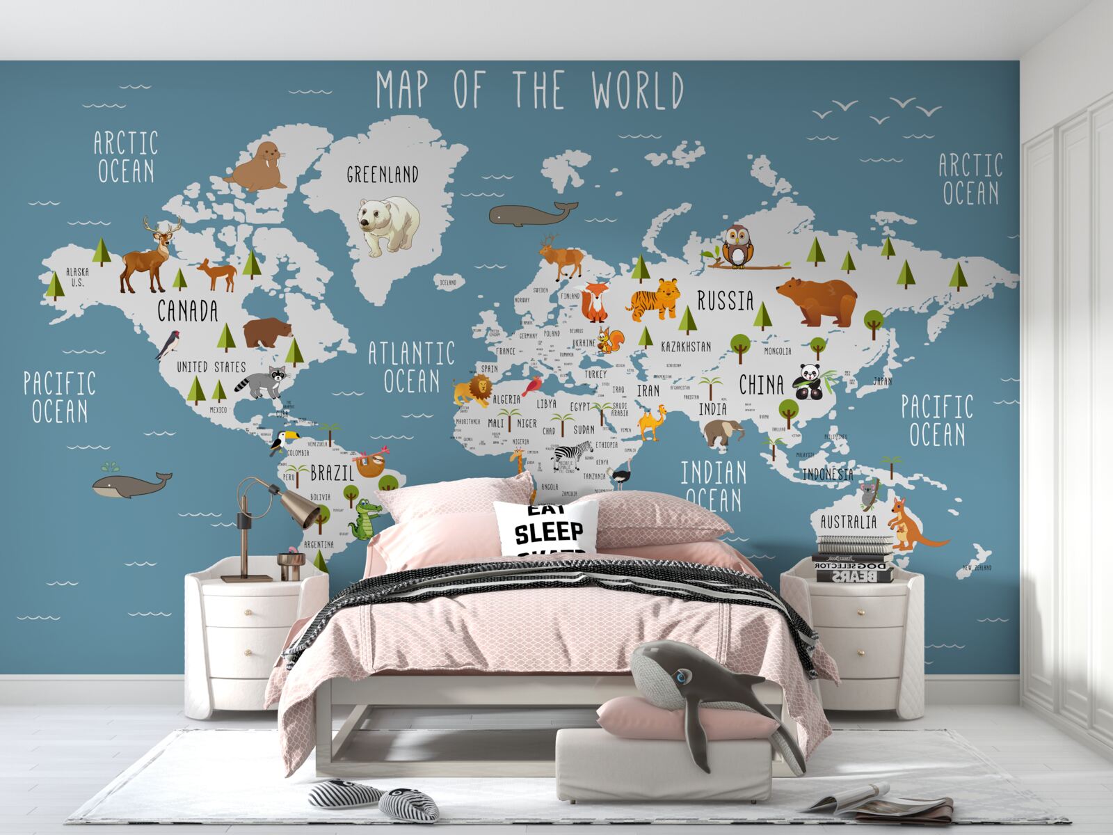 Fotobehang kaart gemaakt in geanimeerde esthetiek