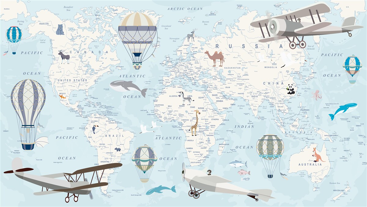 Fotobehang kaart met details, weergegeven in lichtblauw