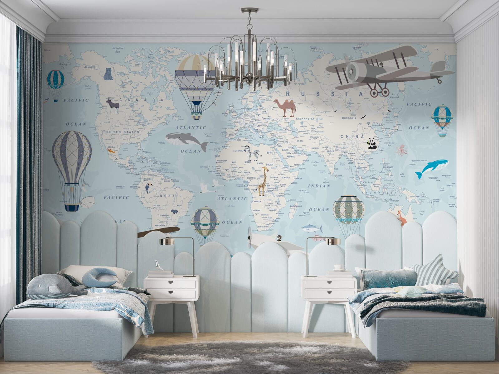 Fotobehang kaart met details, weergegeven in lichtblauw