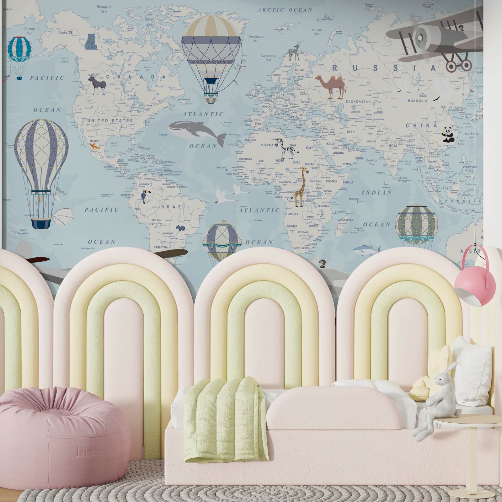 Fotobehang kaart met details, weergegeven in lichtblauw