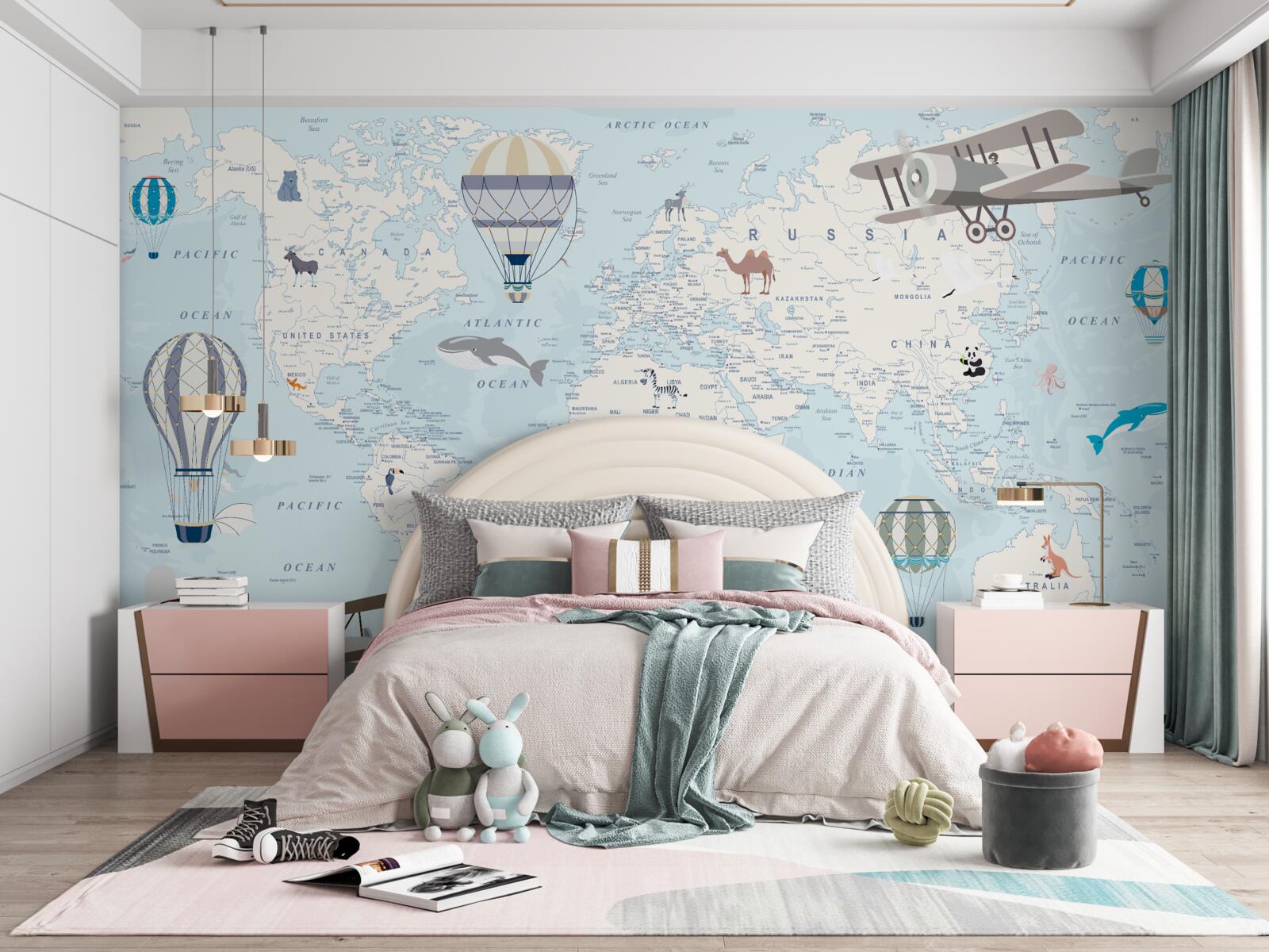 Fotobehang kaart met details, weergegeven in lichtblauw