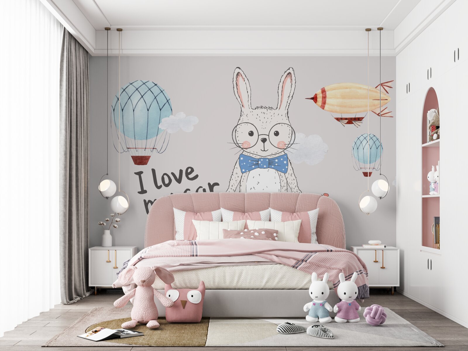 Fotobehang haas met bril tegen een achtergrond van voertuigen