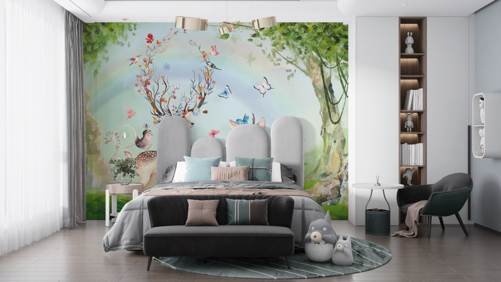 Fotobehang een familie herten in een magisch bos