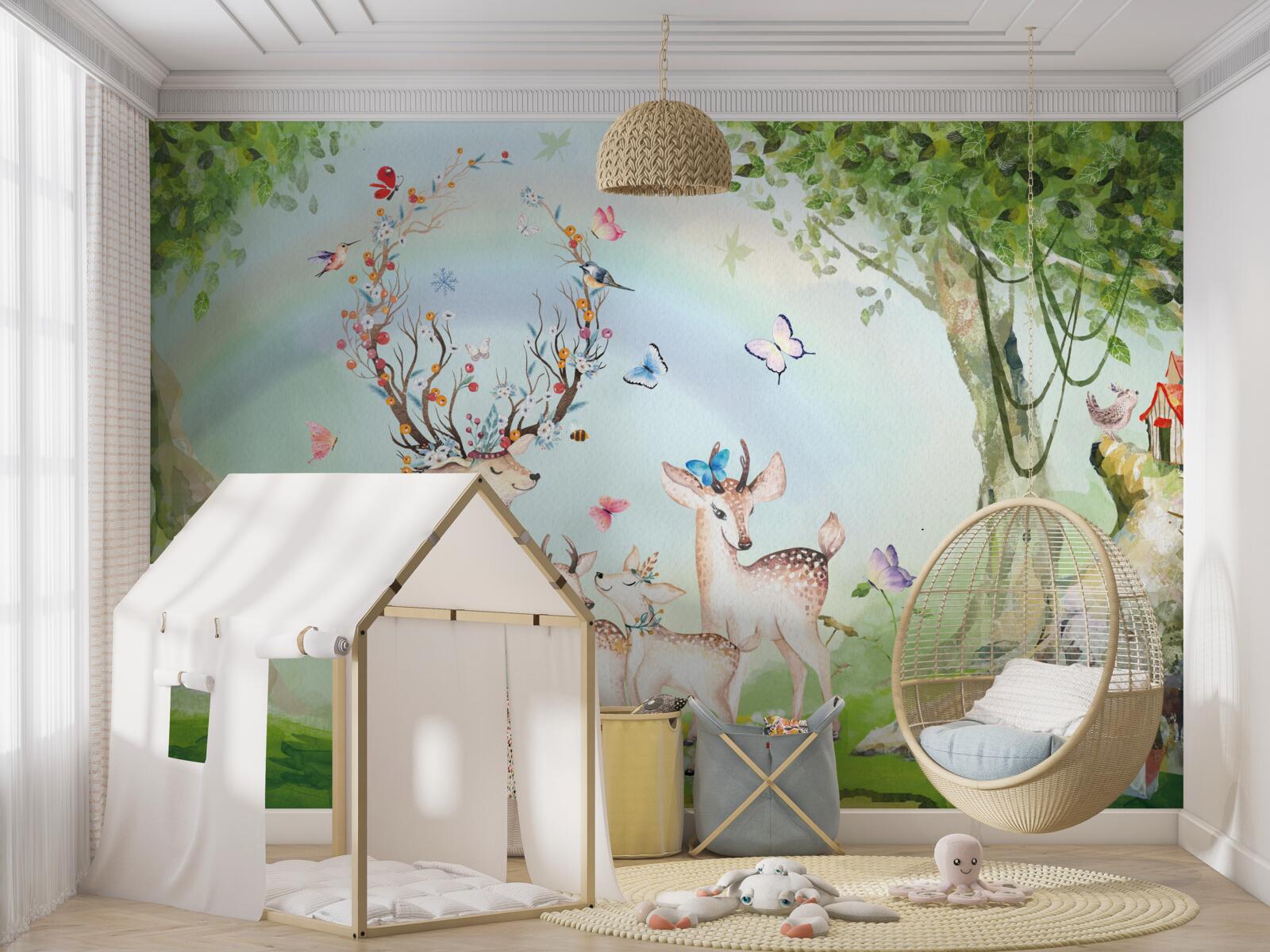 Fotobehang een familie herten in een magisch bos