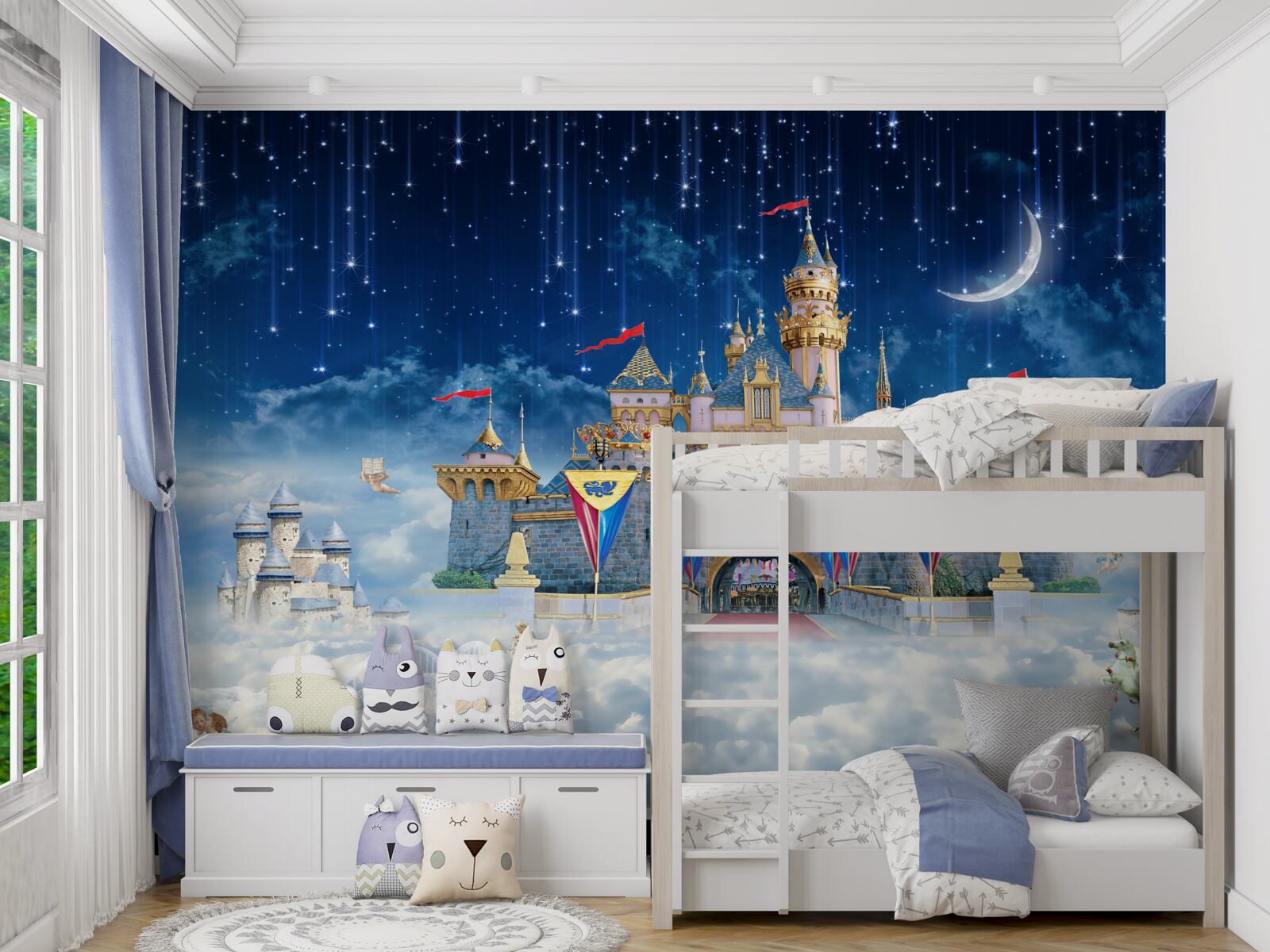 Fotobehang meteorenregen boven een groot fort