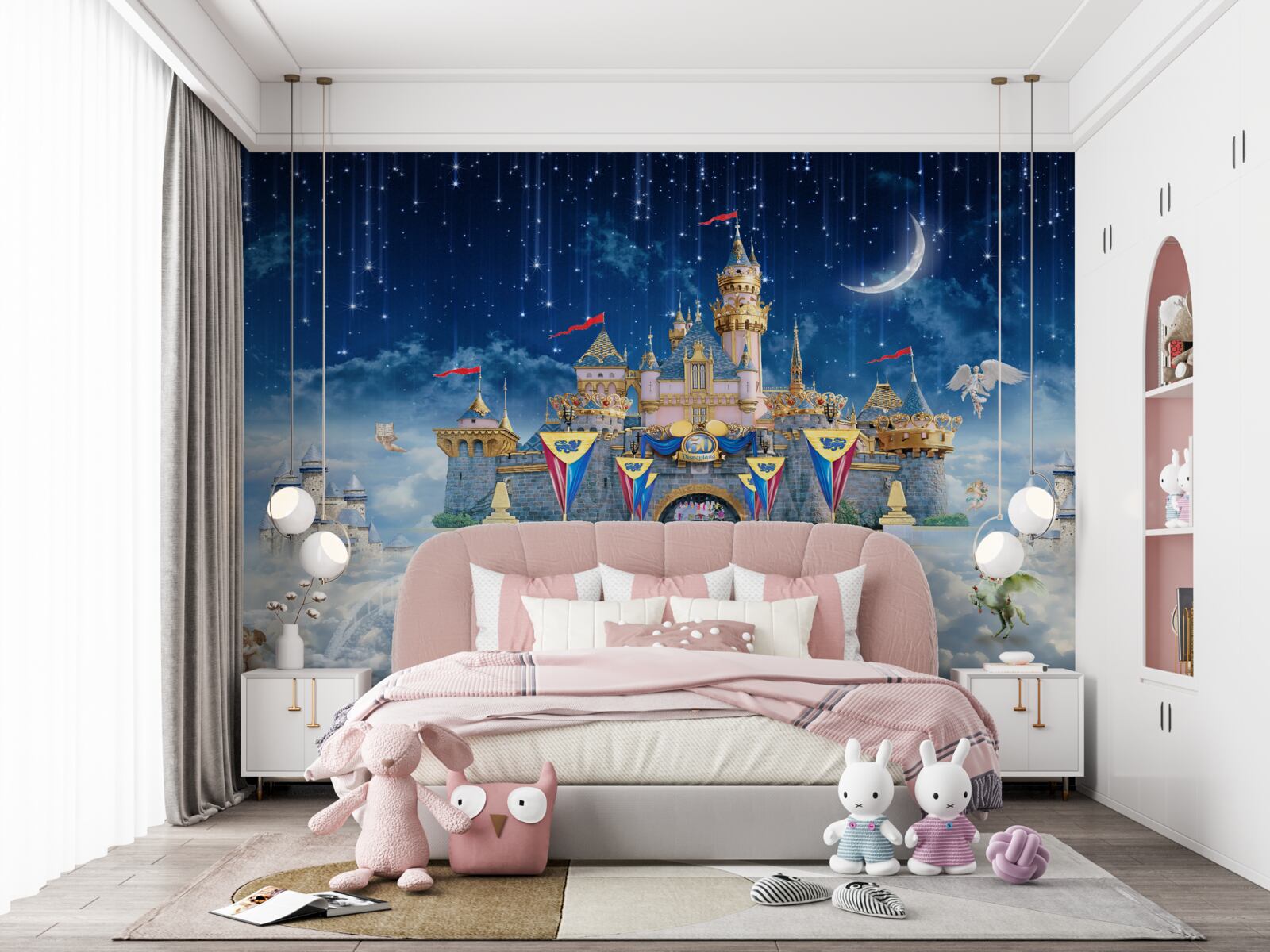 Fotobehang meteorenregen boven een groot fort