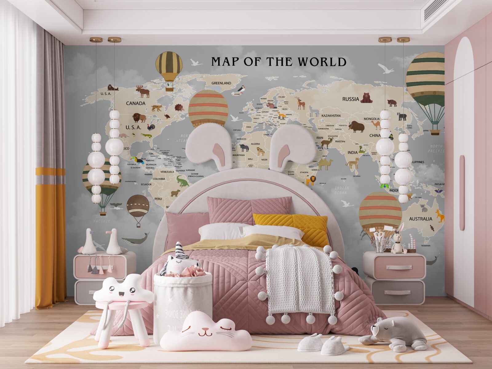 Fotobehang wereldbol en ballonnen