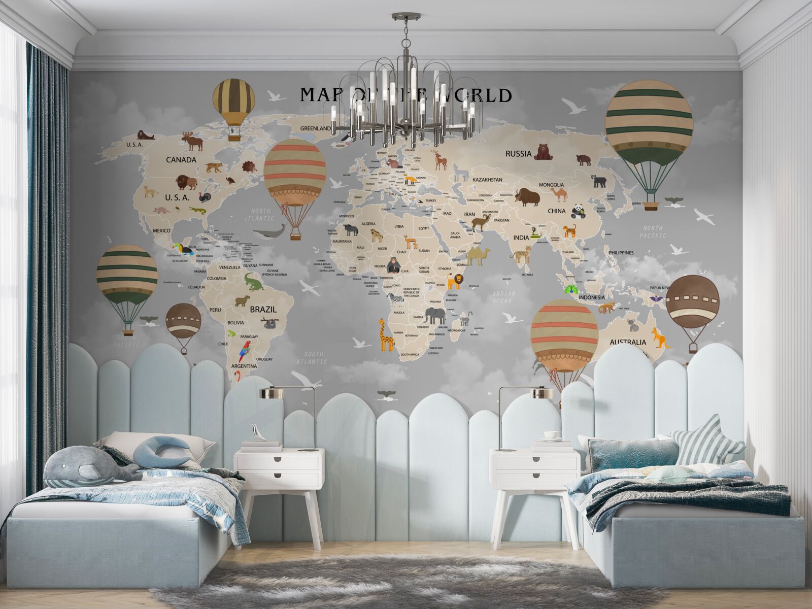 Fotobehang wereldbol en ballonnen