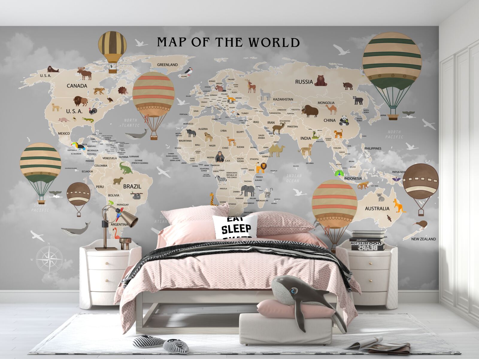 Fotobehang wereldbol en ballonnen