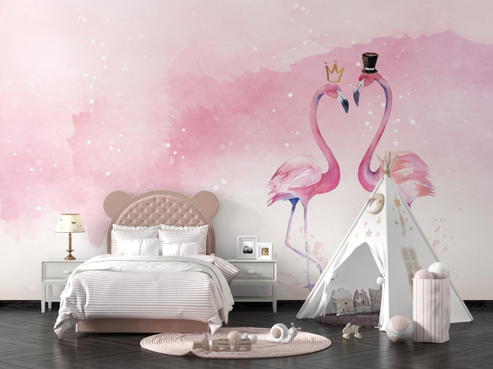 Fotobehang twee roze flamingo's