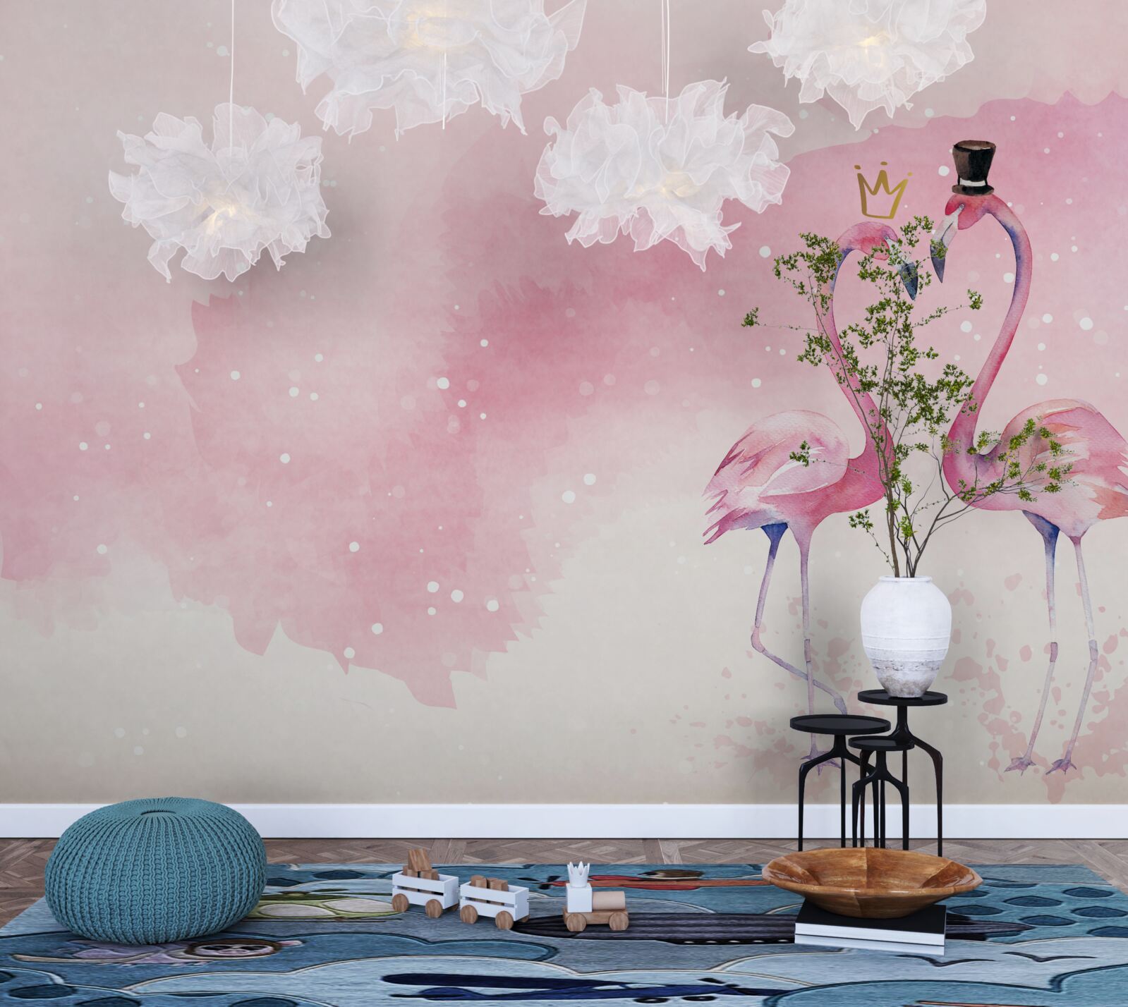 Fotobehang twee roze flamingo's