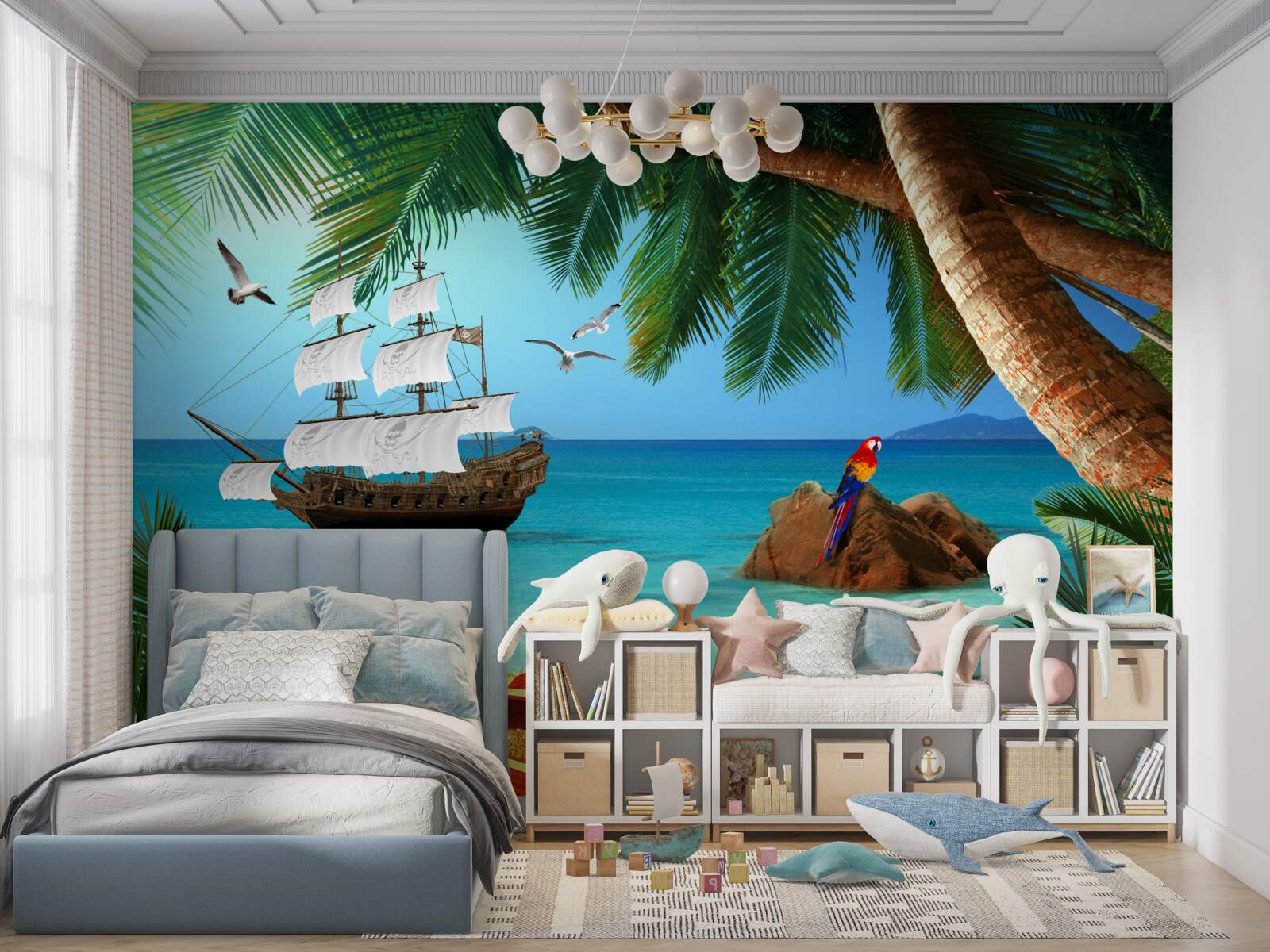 Fotobehang zicht op het schip vanaf het piratenfort