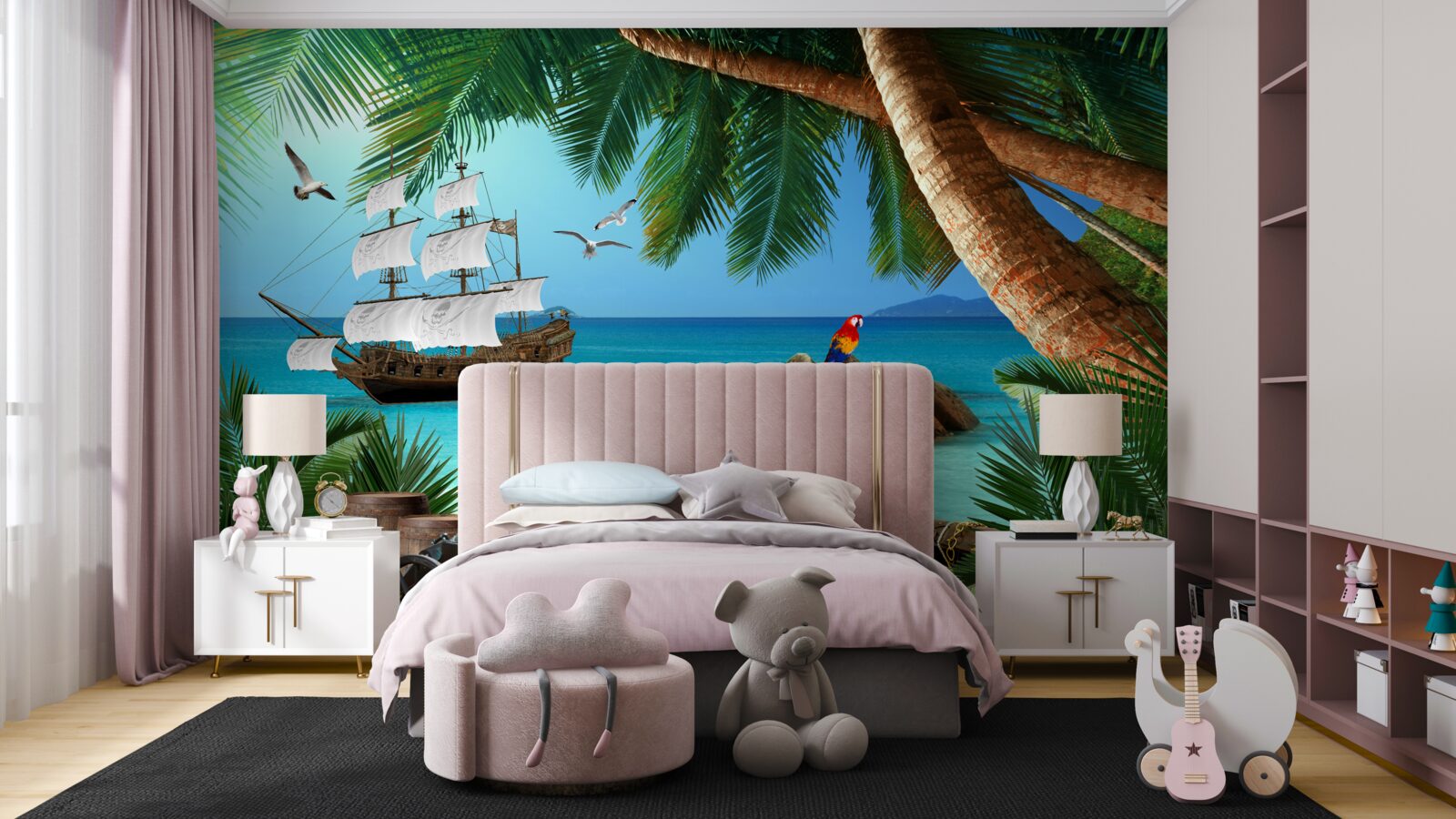 Fotobehang zicht op het schip vanaf het piratenfort