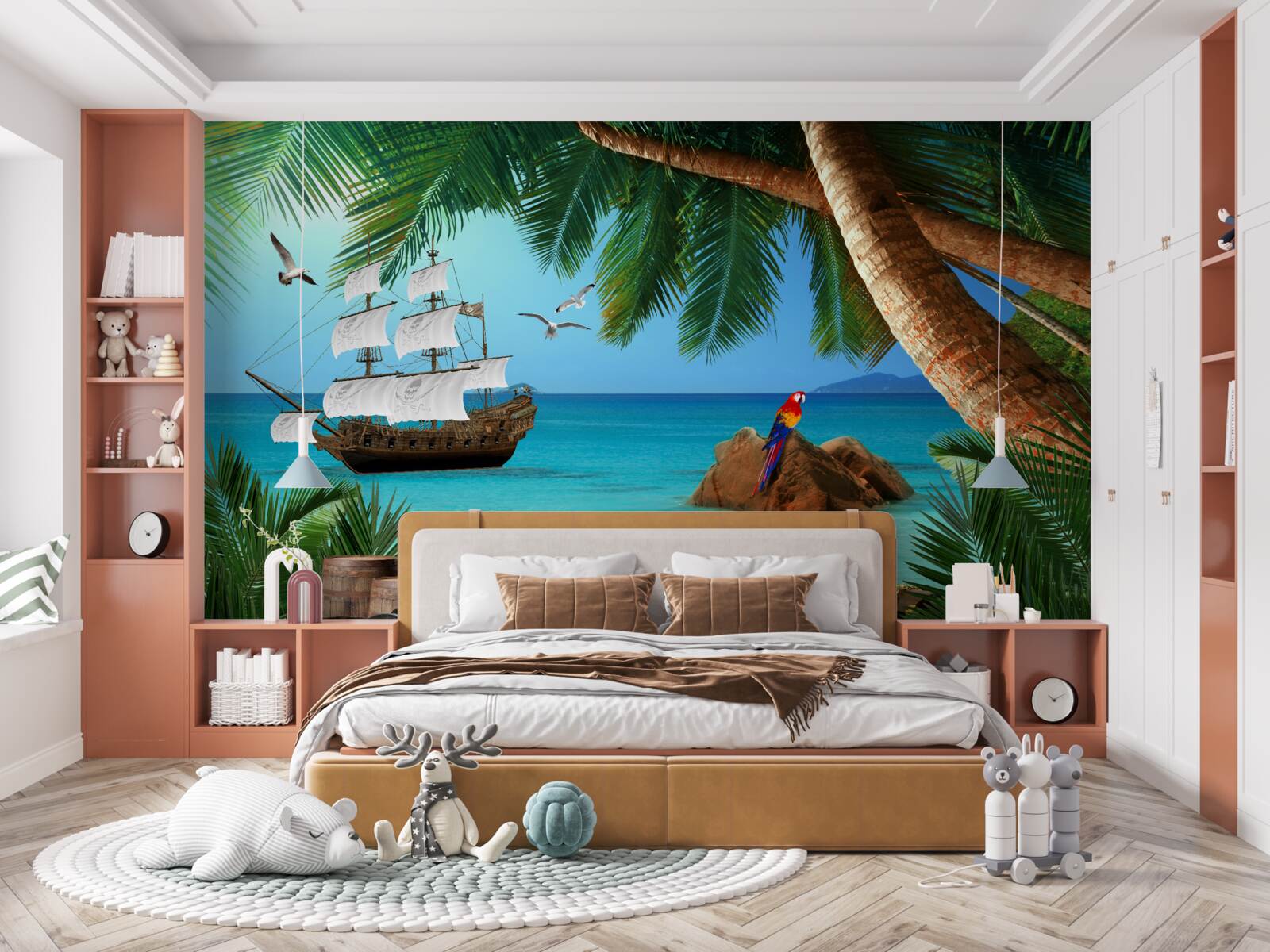 Fotobehang zicht op het schip vanaf het piratenfort