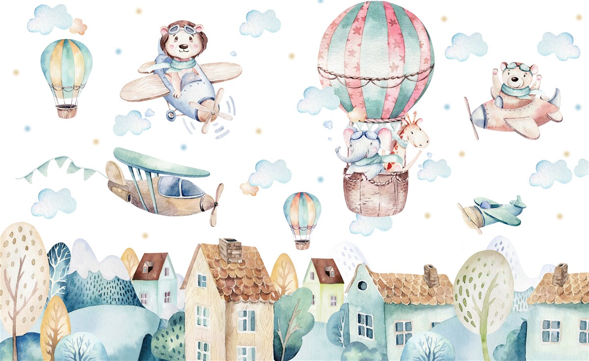 Fotobehang een stad waar dieren vliegen