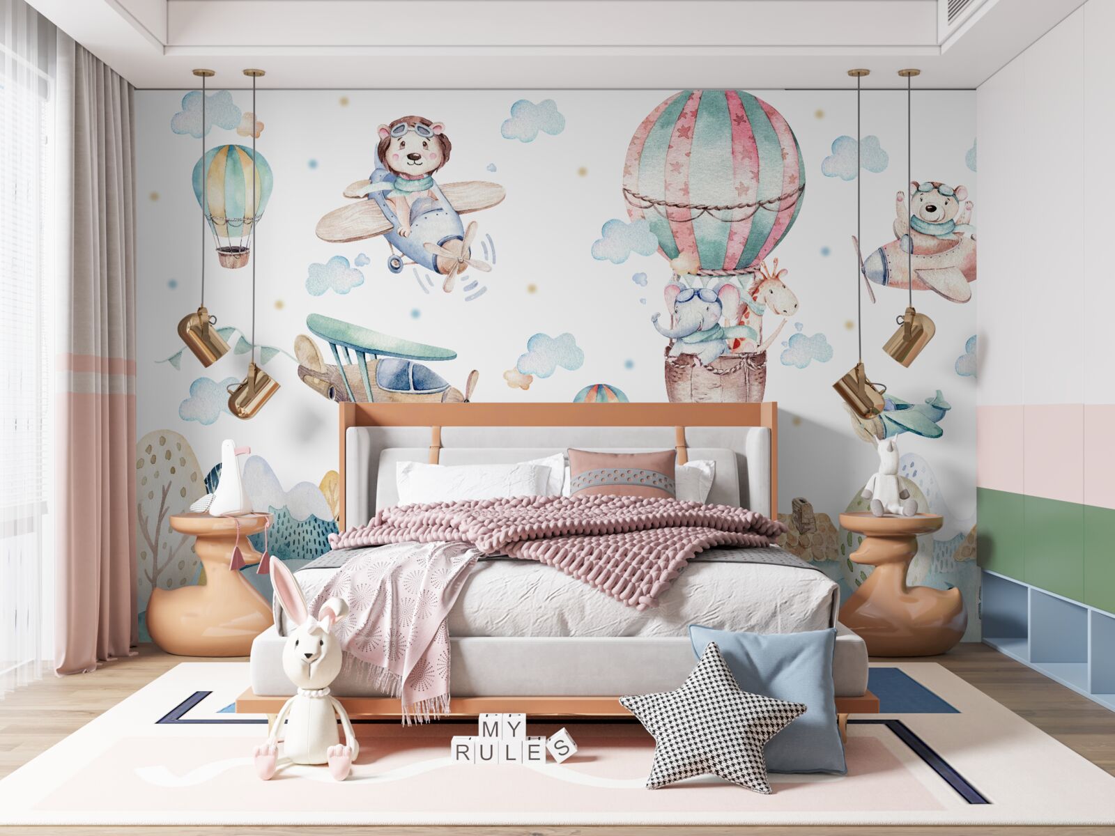 Fotobehang een stad waar dieren vliegen