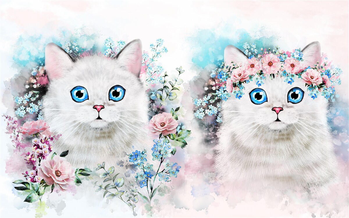 Fotobehang Maartse katten omringd door bloemen