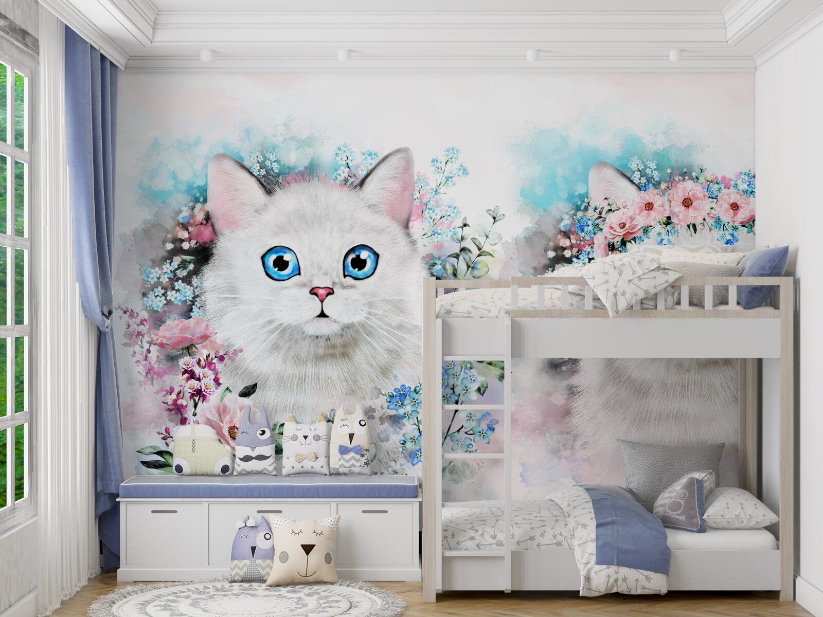 Fotobehang Maartse katten omringd door bloemen
