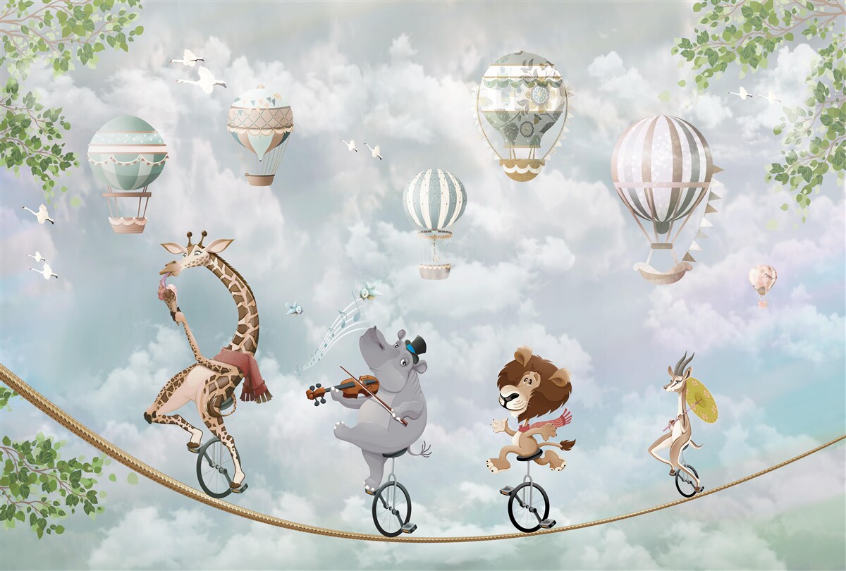 Fotobehang dieren balancerend op een touw op een tweewielige fiets