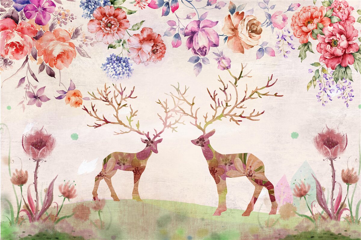 Fotobehang gekleurde herten