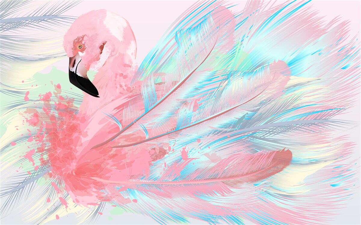 Fotobehang een roze flamingo gevormd uit de veren