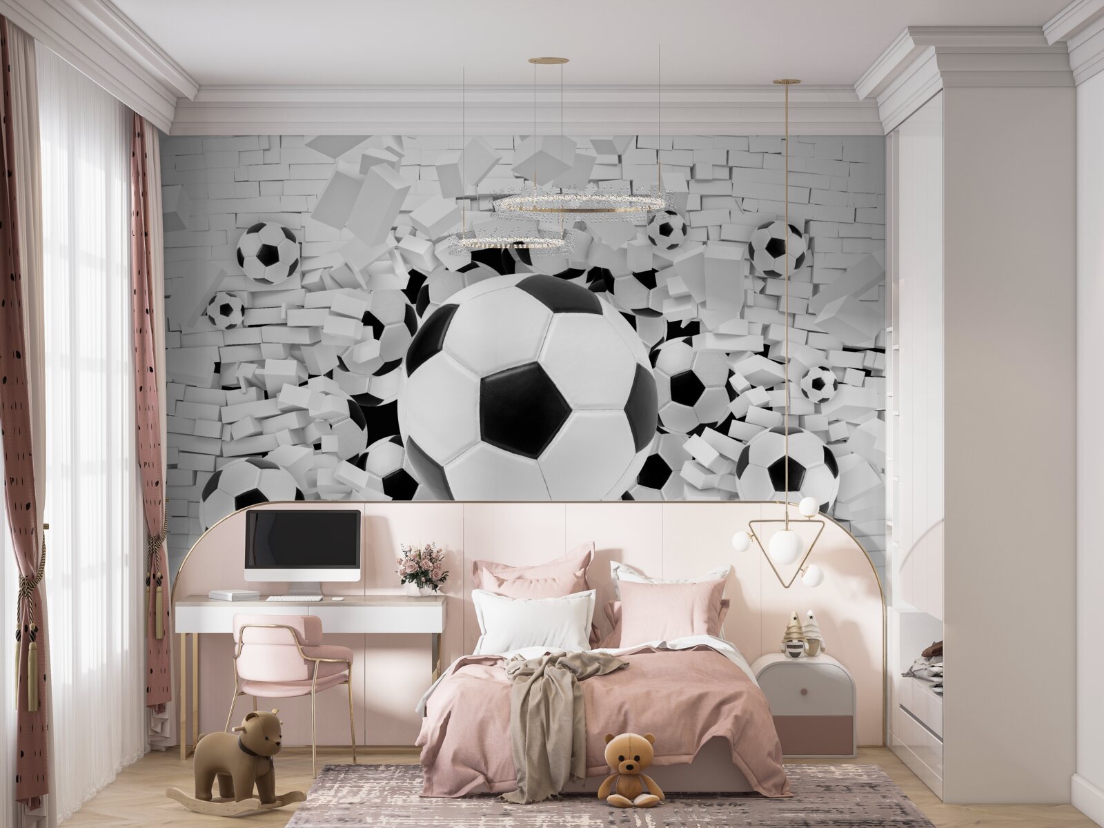 Fotobehang groot aantal voetballen