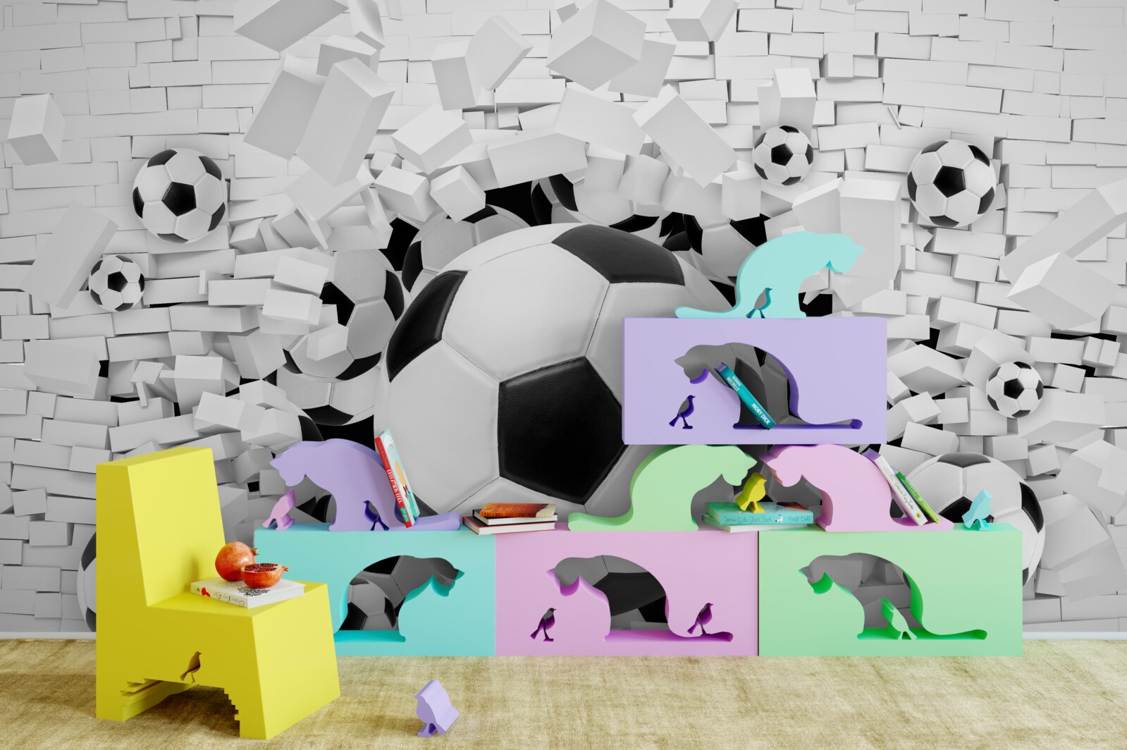 Fotobehang groot aantal voetballen