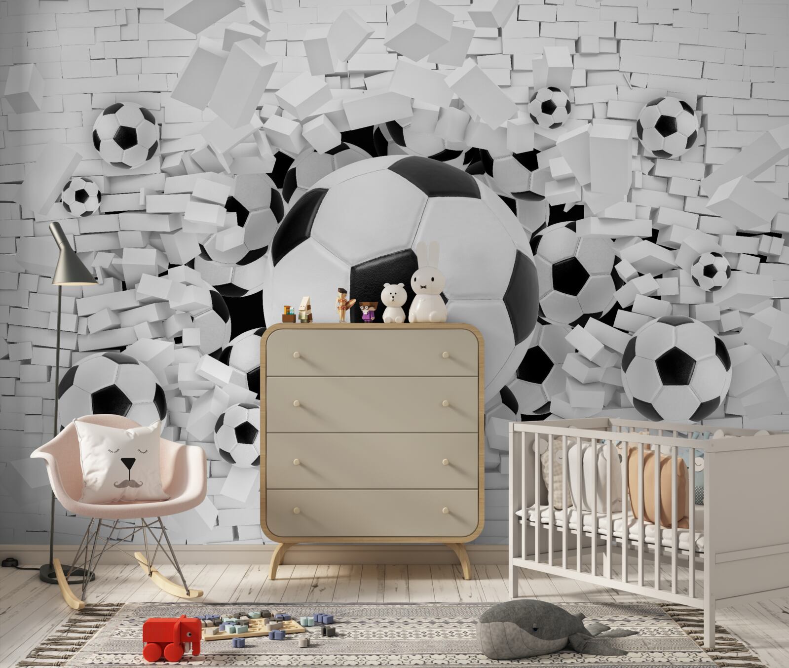 Fotobehang groot aantal voetballen