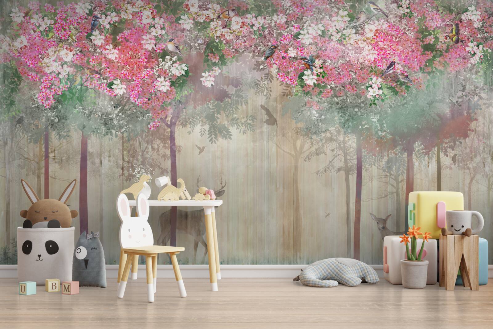 Fotobehang een tuin waar herten glinsteren