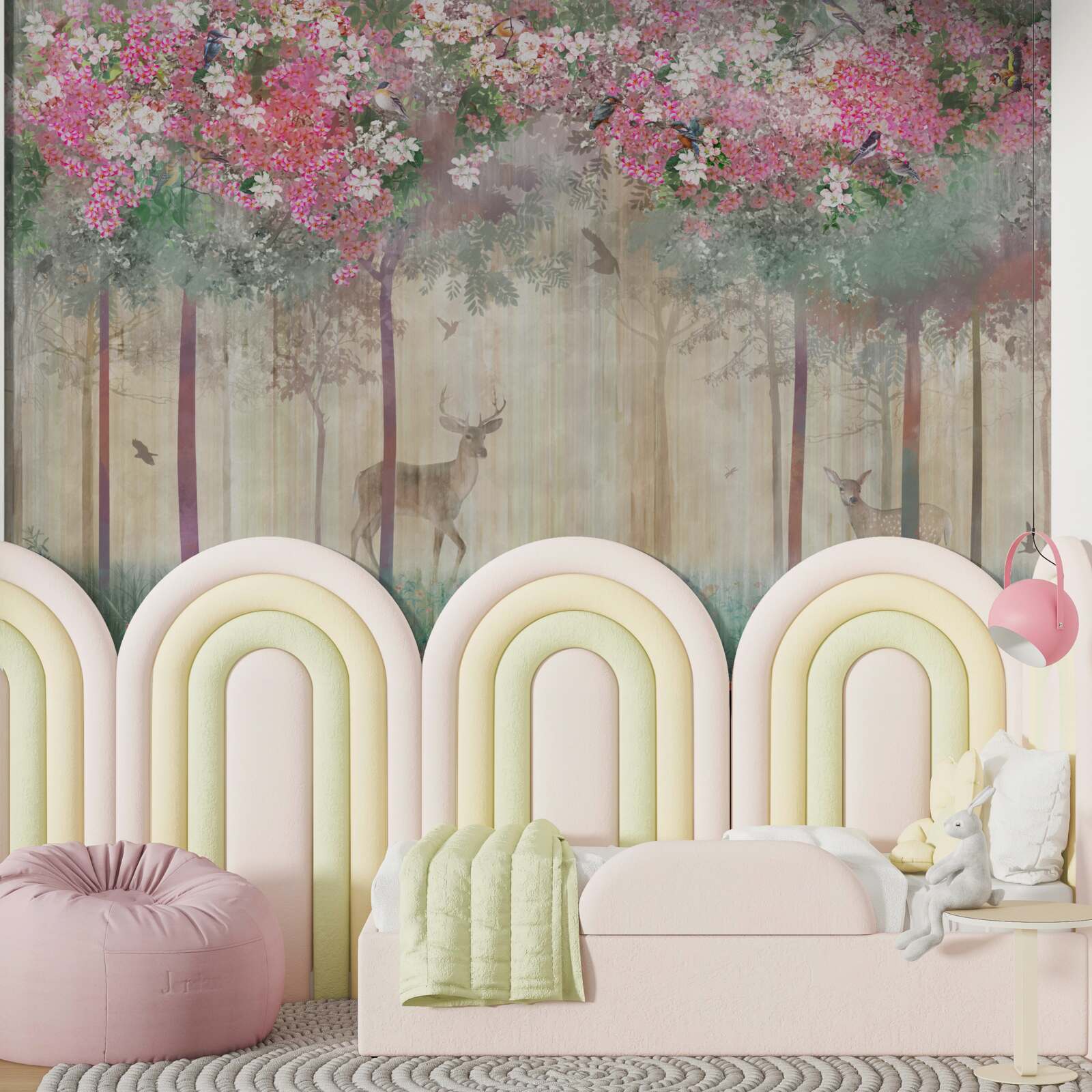 Fotobehang een tuin waar herten glinsteren