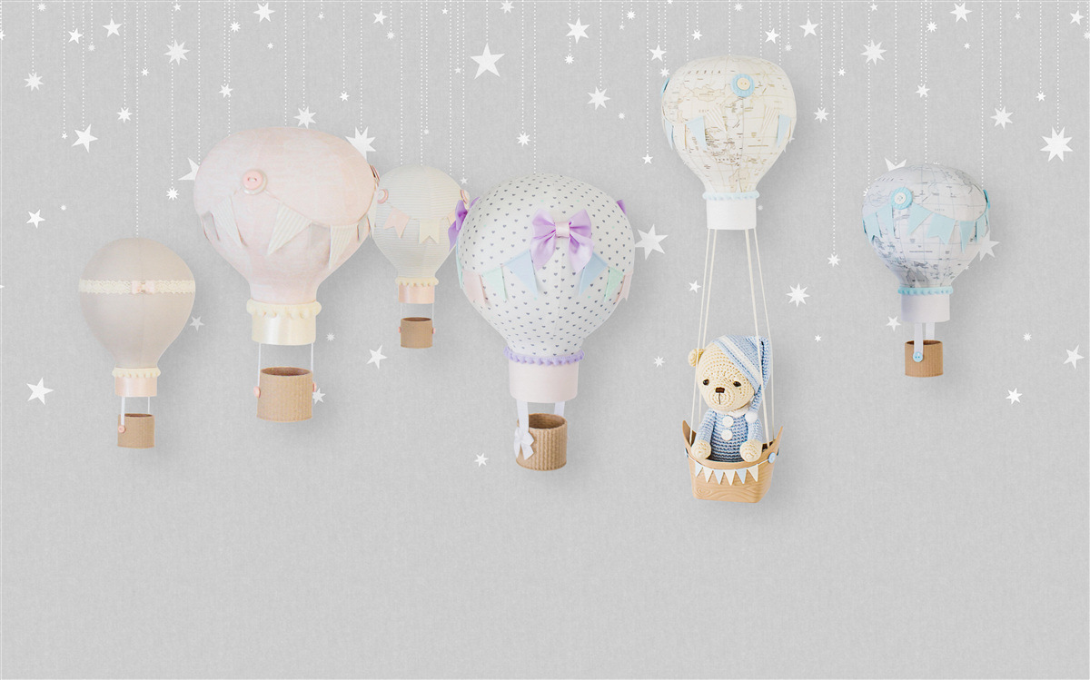 Fotobehang zachte teddybeer in een ballon