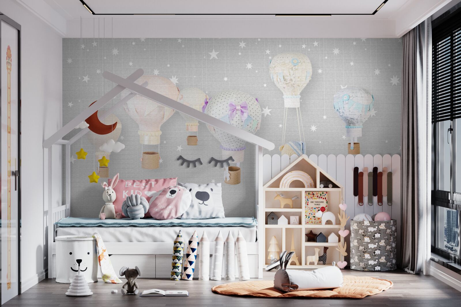 Fotobehang zachte teddybeer in een ballon