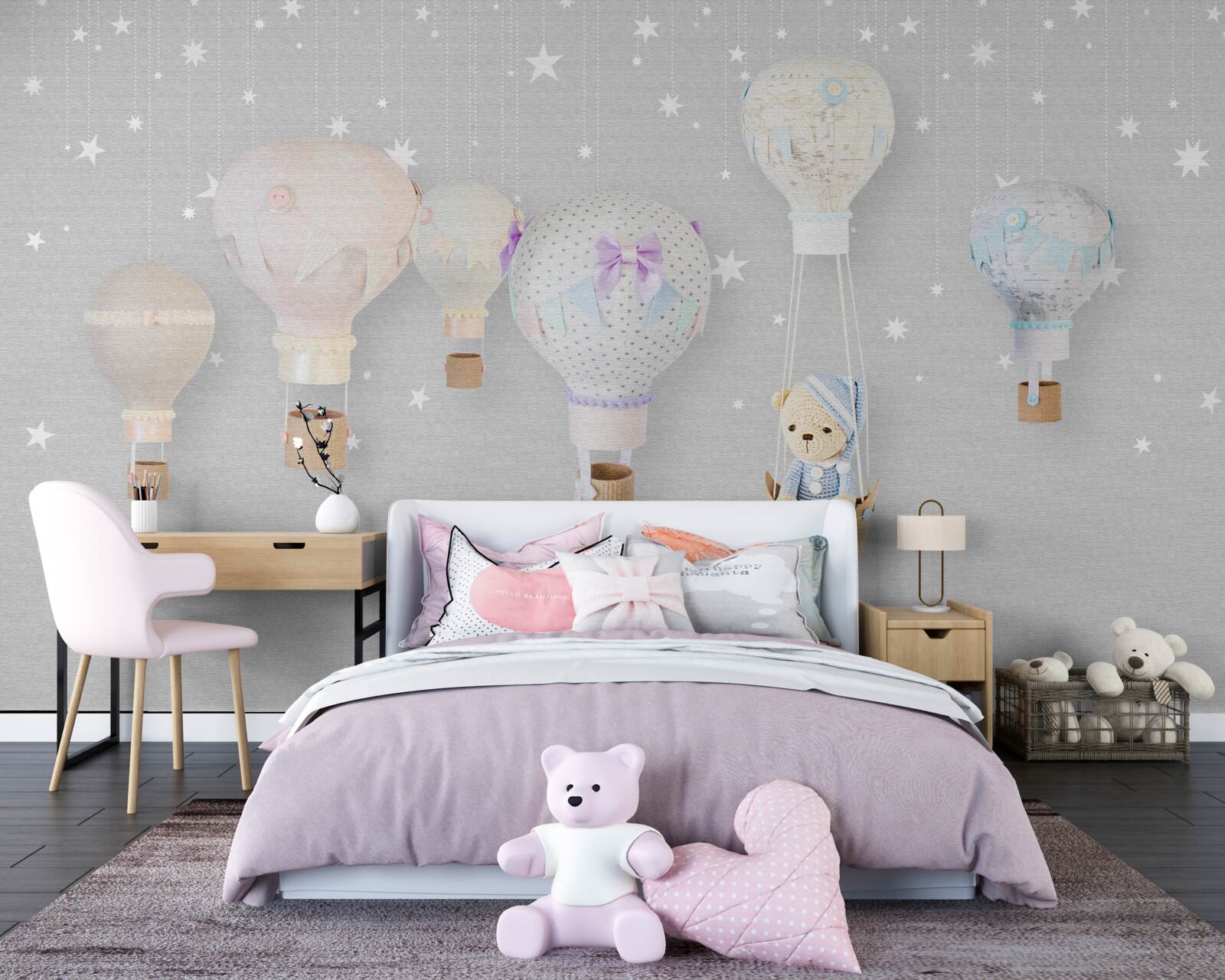 Fotobehang zachte teddybeer in een ballon