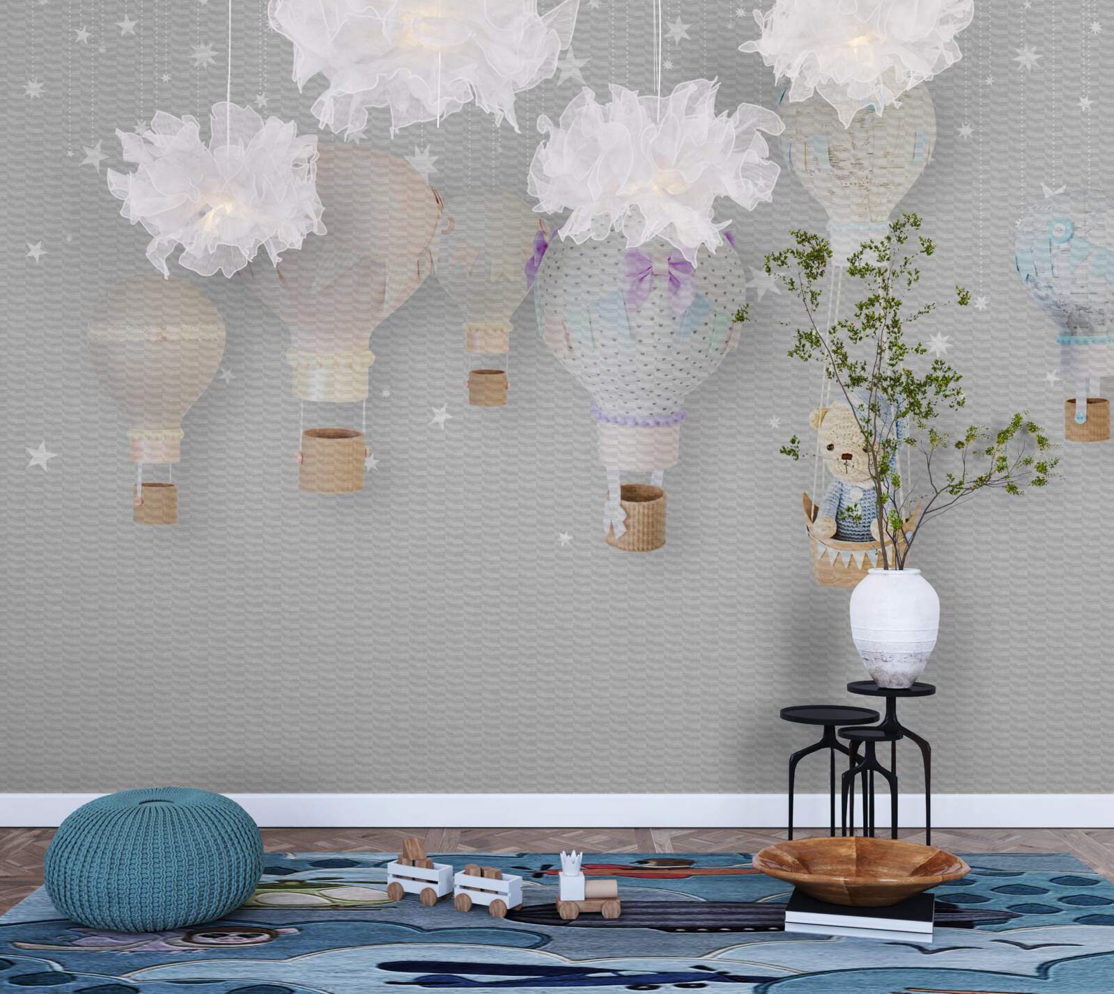 Fotobehang zachte teddybeer in een ballon