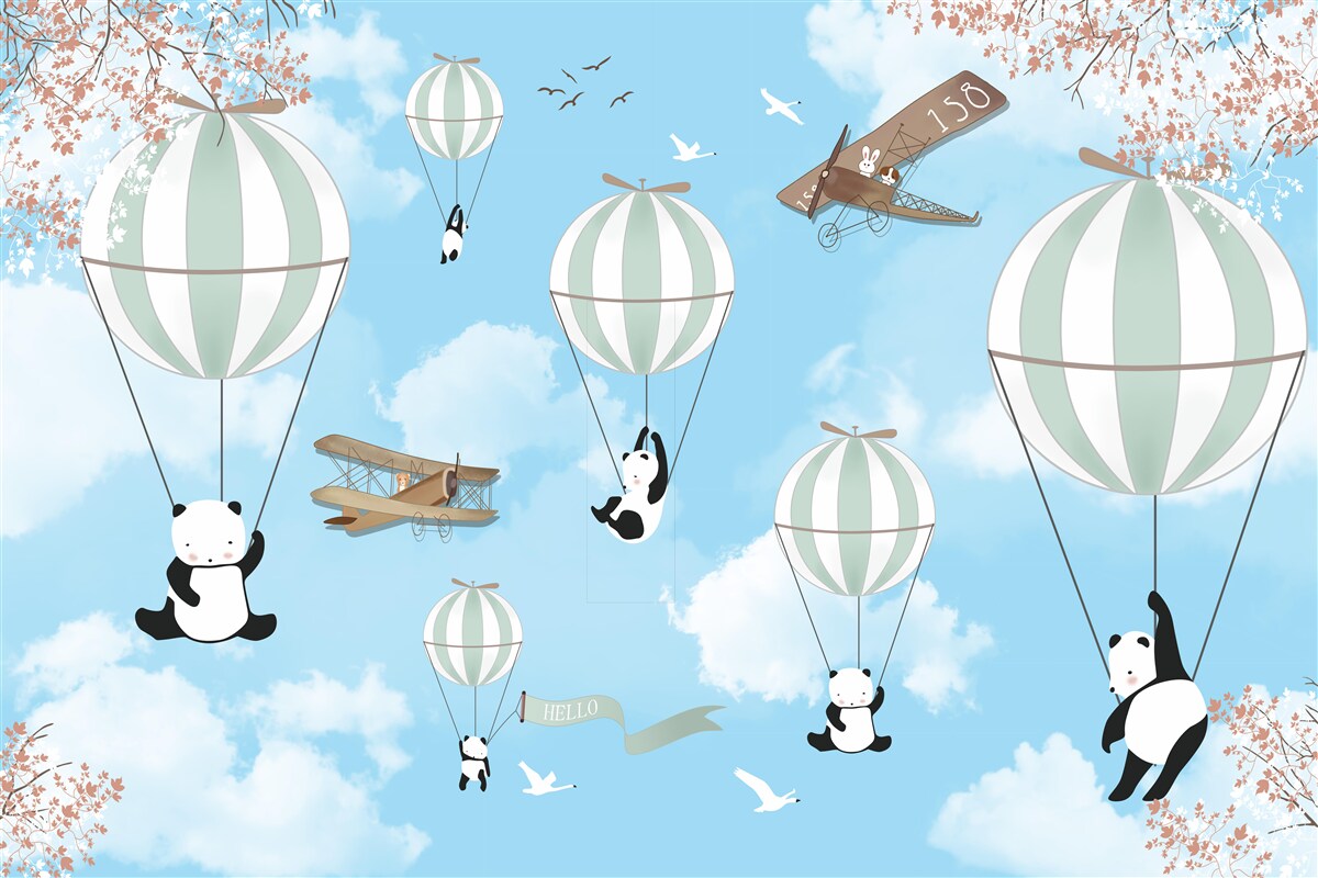 Fotobehang Panda's spelen graag met ballonnen