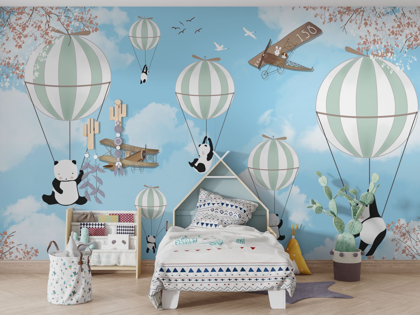 Fotobehang Panda's spelen graag met ballonnen