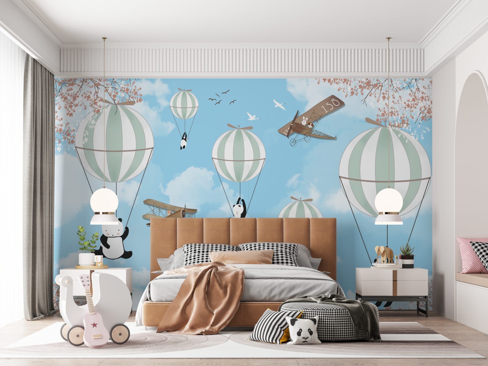 Fotobehang Panda's spelen graag met ballonnen