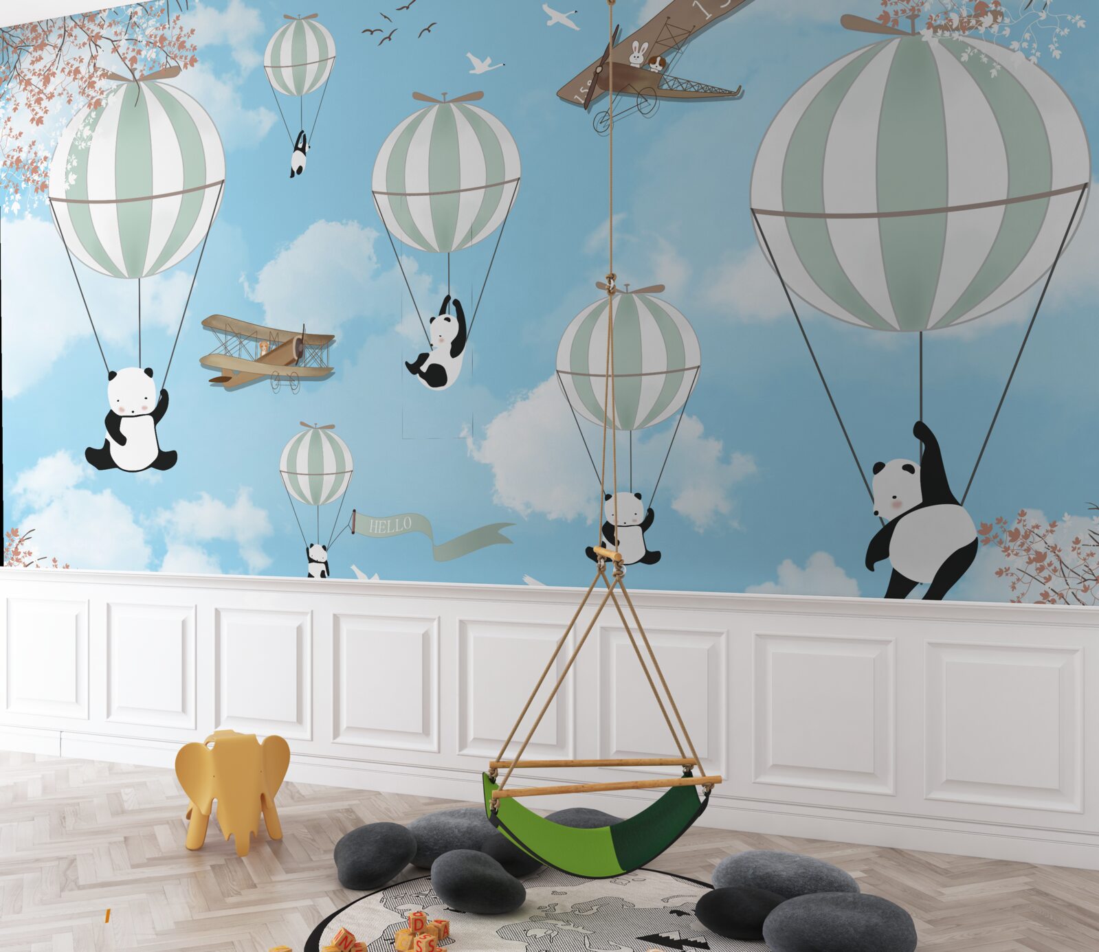 Fotobehang Panda's spelen graag met ballonnen