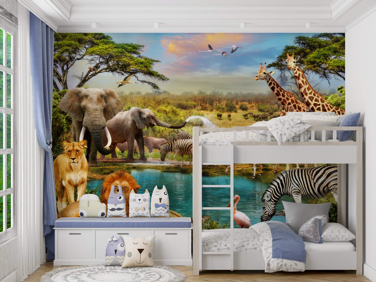 Fotobehang een waterpoel met afrikaanse dieren