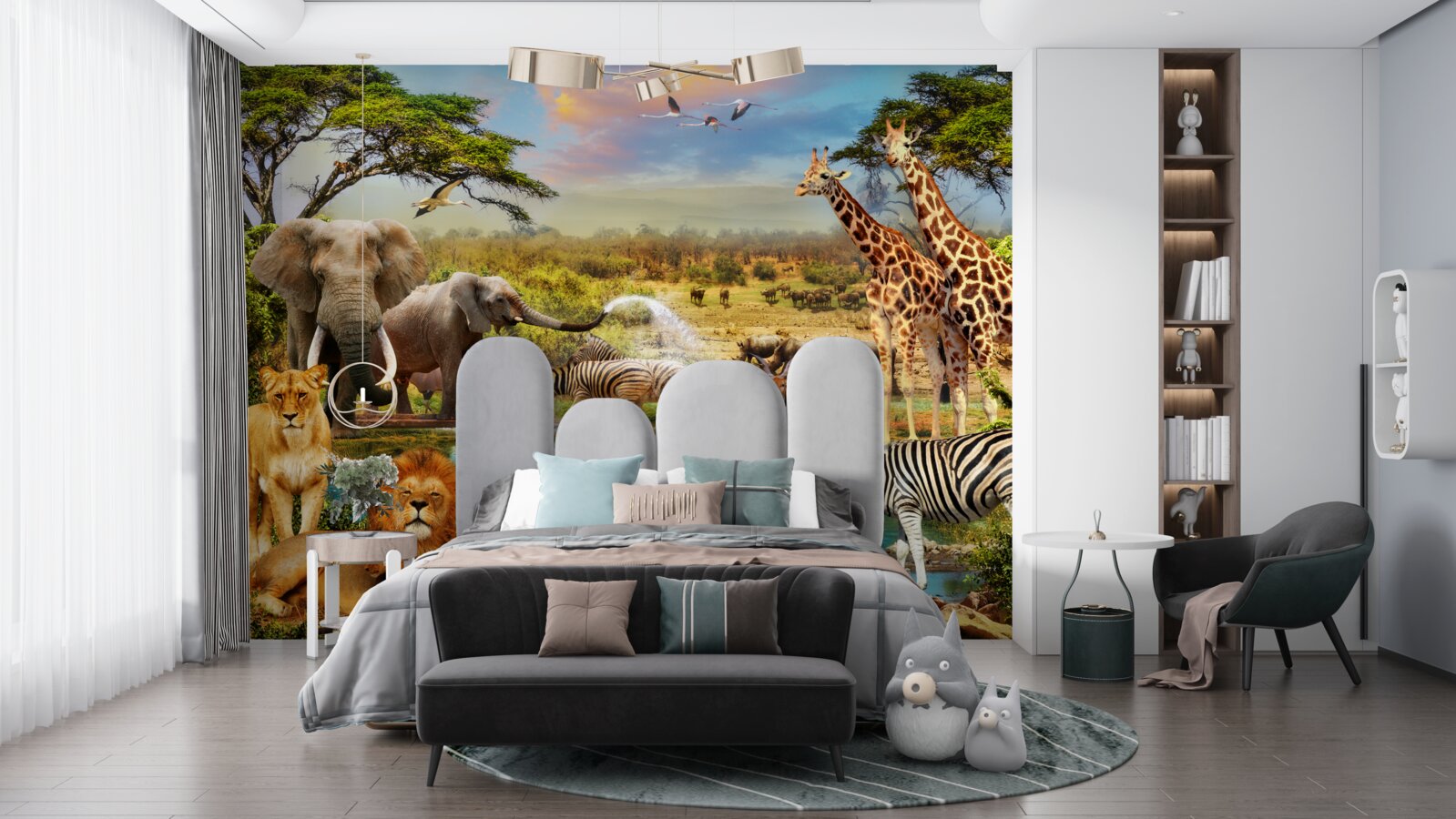 Fotobehang een waterpoel met afrikaanse dieren