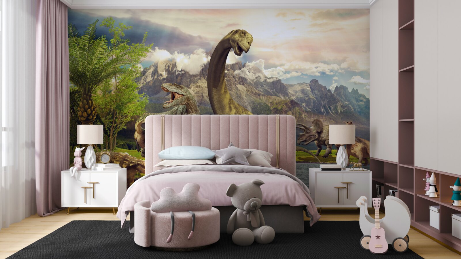 Fotobehang dinosaurussen verschenen bij de vijver