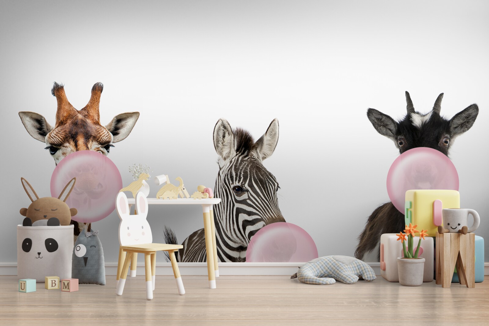 Fotobehang wezens maken een bel met kauwgom