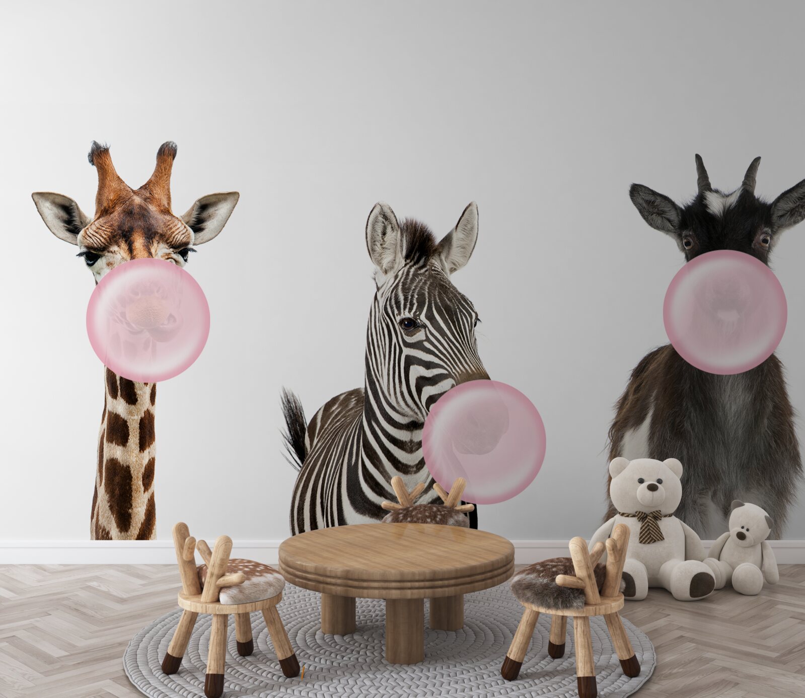 Fotobehang wezens maken een bel met kauwgom