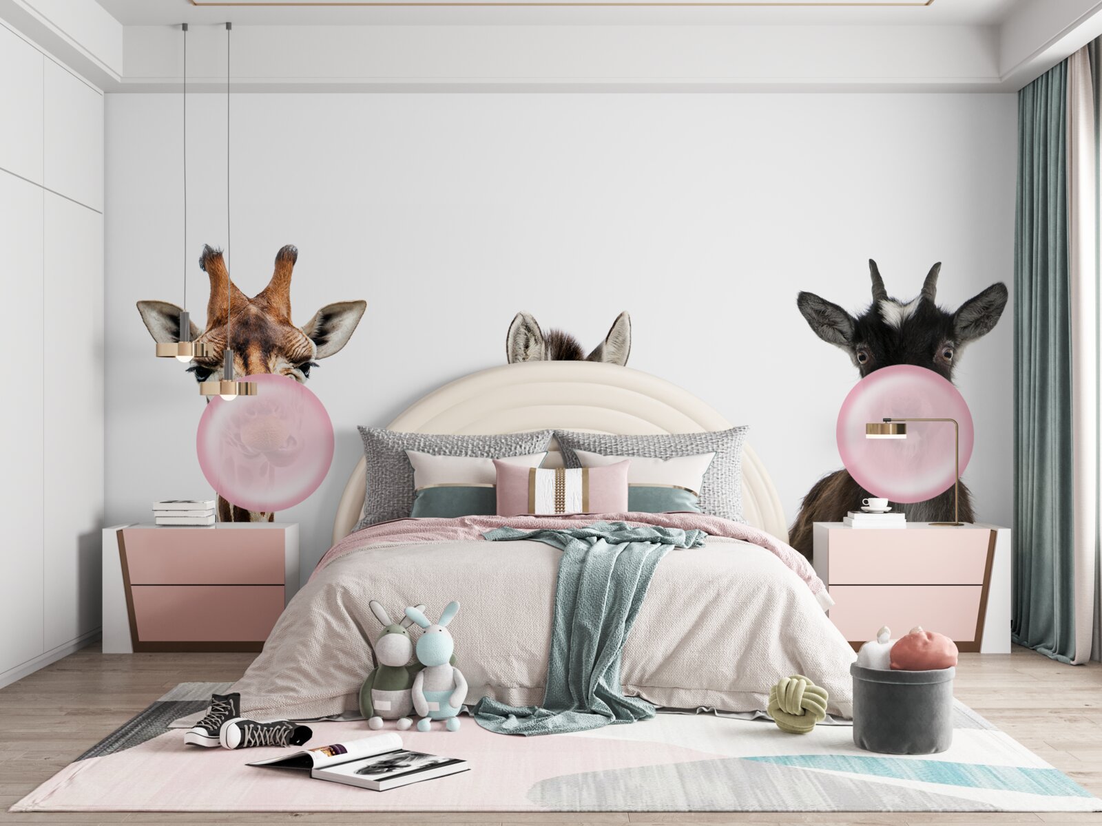 Fotobehang wezens maken een bel met kauwgom