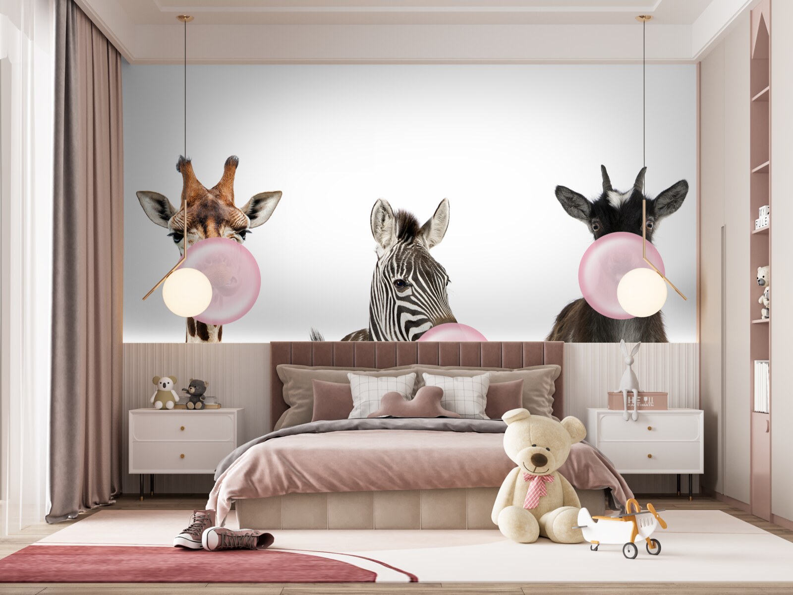 Fotobehang wezens maken een bel met kauwgom