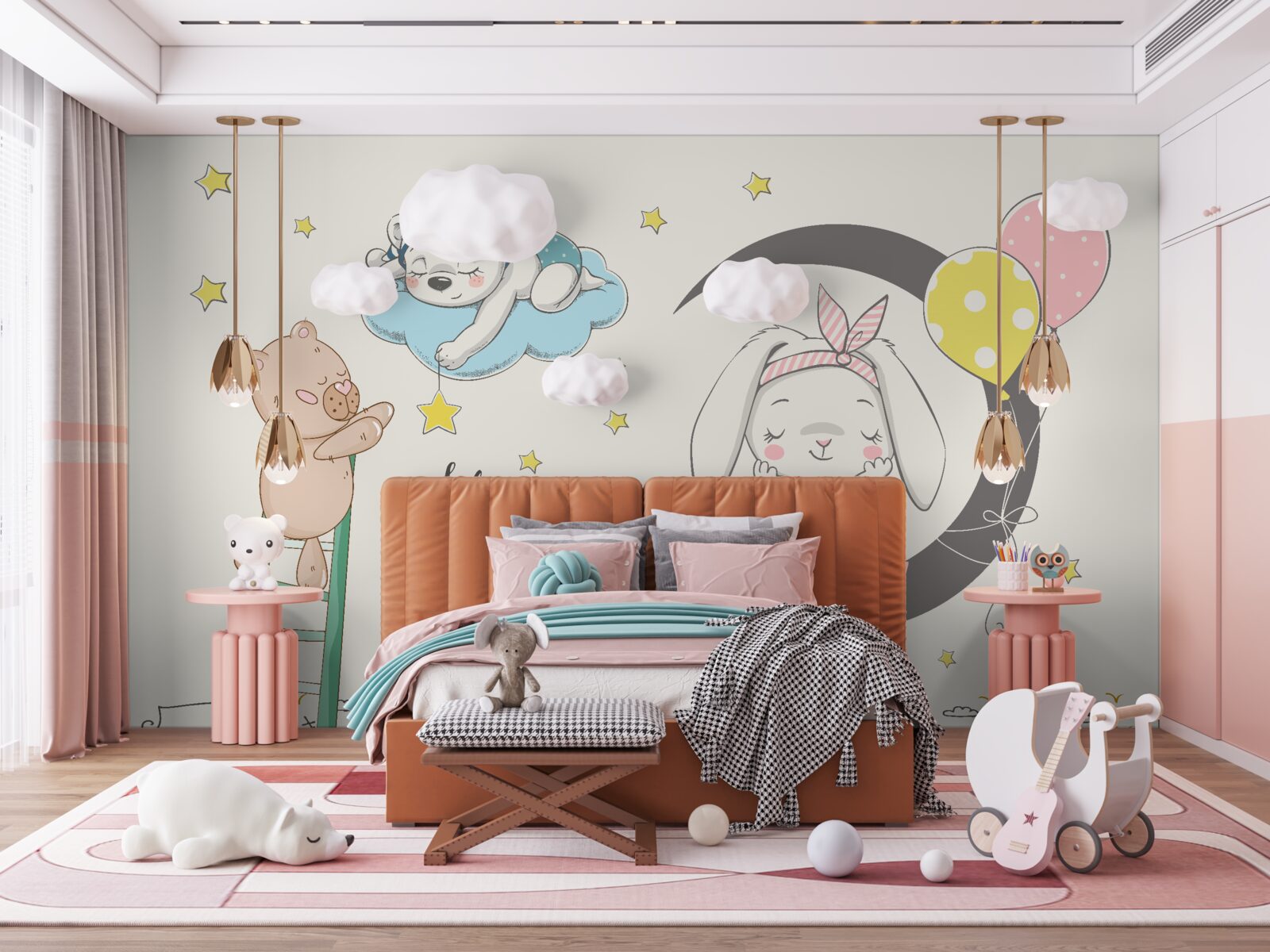 Fotobehang dieren over de stad in het donker van de nacht